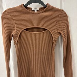 Agolde Organic Cotton Ribbed Cutout Bodycon Stretch Top Skin Tone Neutral size S